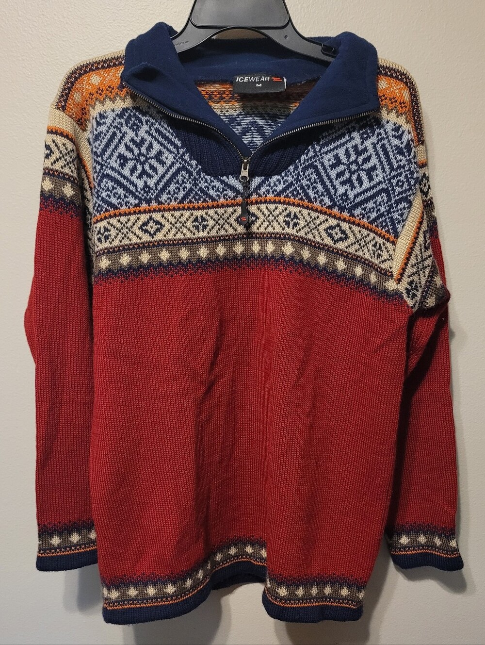 Men's Icewear Wool Red Fair Isle Half-Zip Sweater